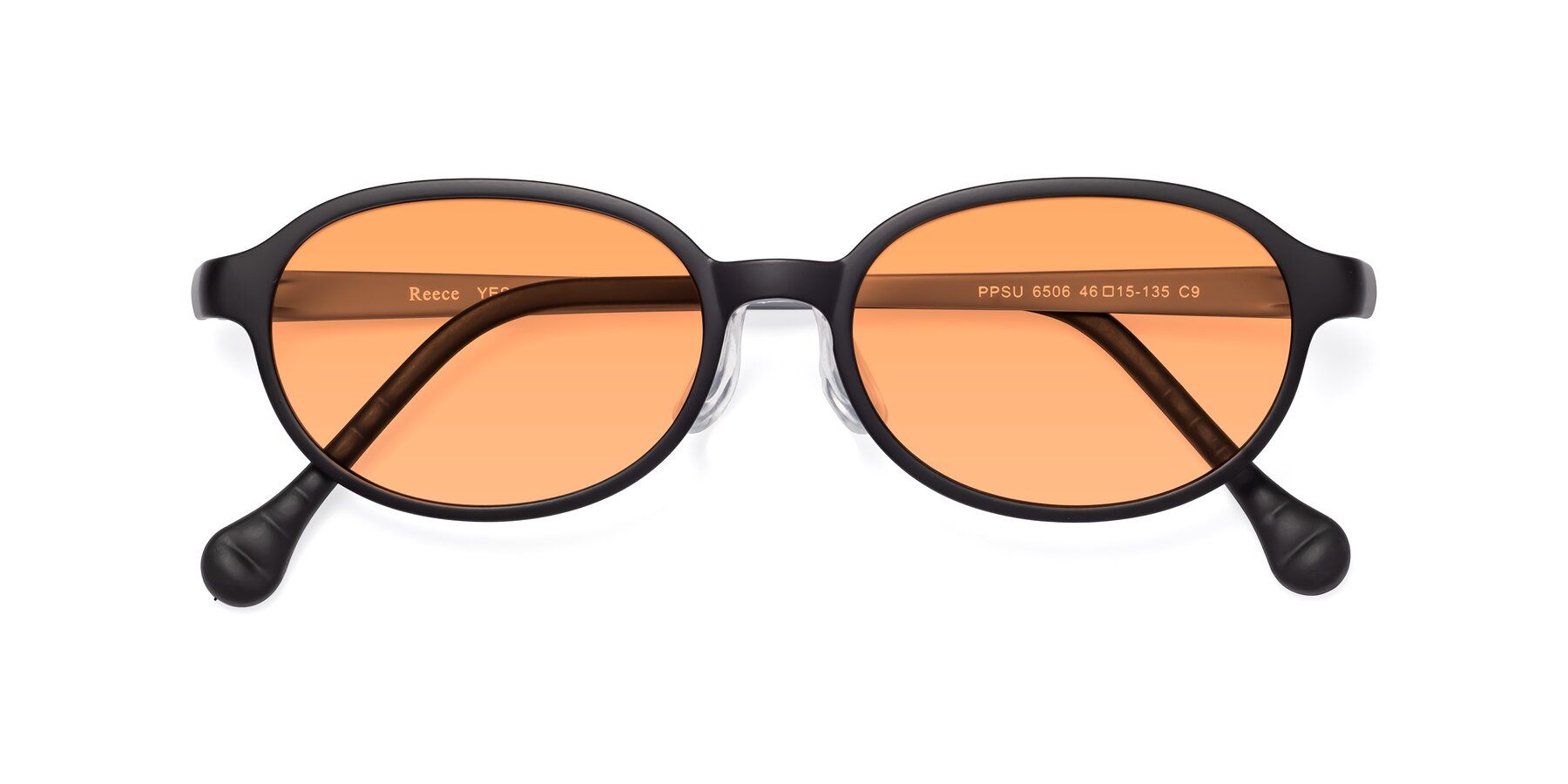 Folded Front of Reece in Black-Gray with Medium Orange Tinted Lenses