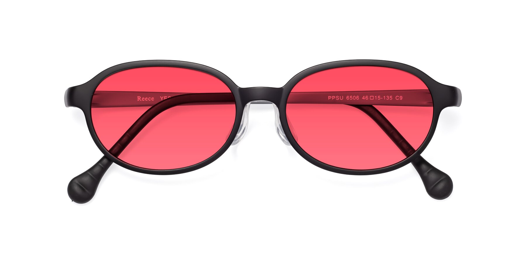 Folded Front of Reece in Black-Gray with Red Tinted Lenses