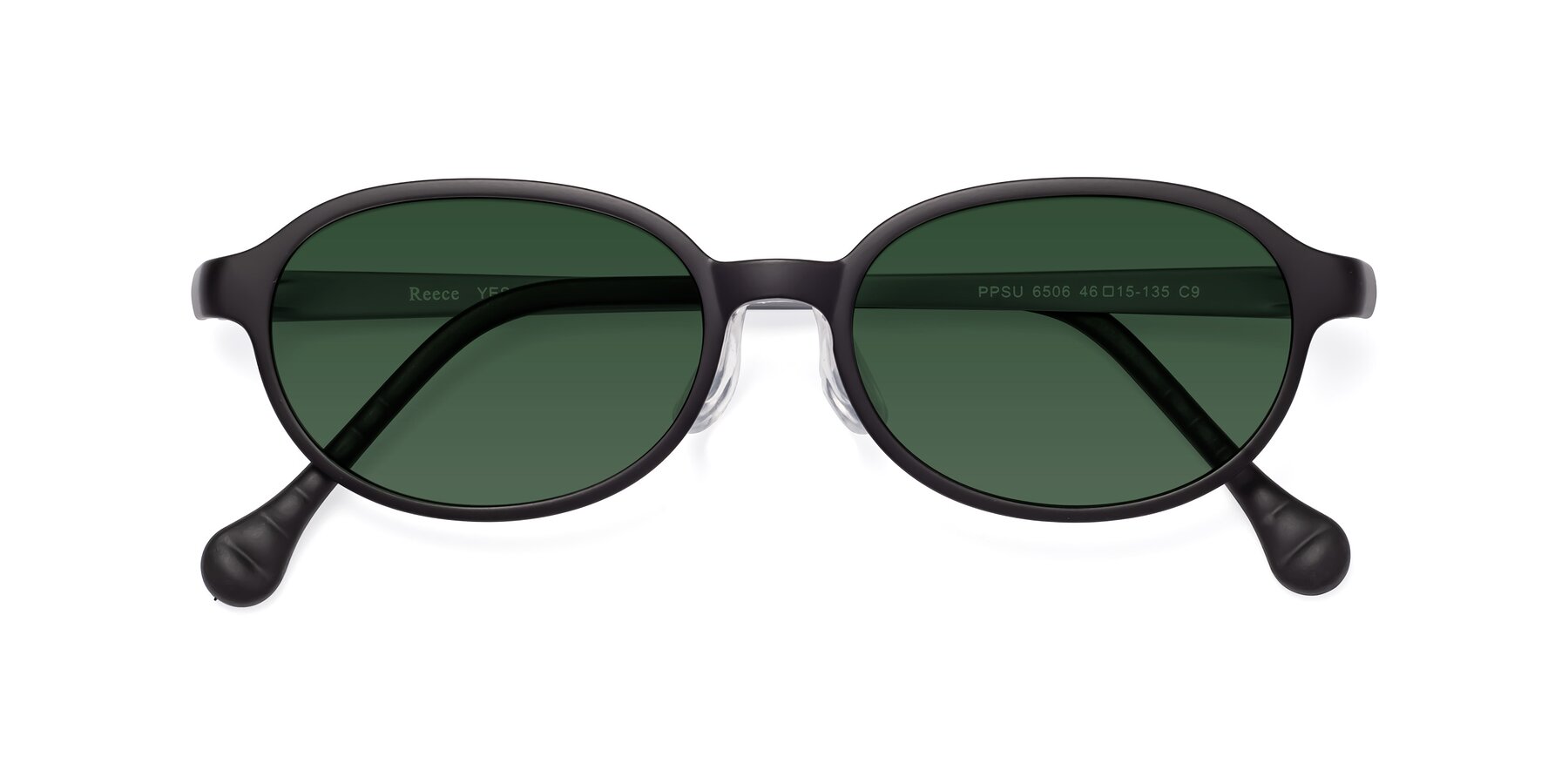 Folded Front of Reece in Black-Gray with Green Tinted Lenses