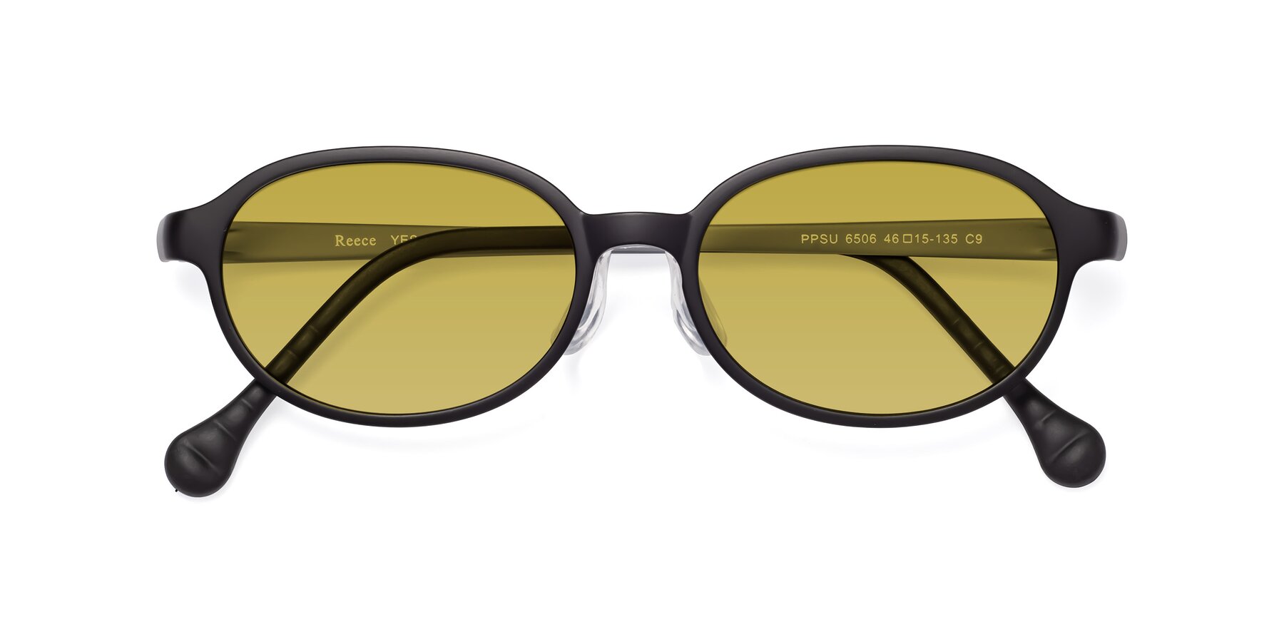 Folded Front of Reece in Black-Gray with Champagne Tinted Lenses