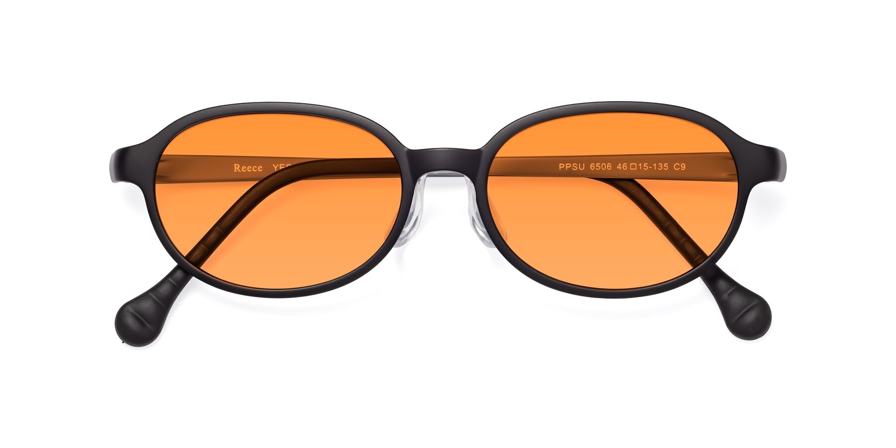 Folded Front of Reece in Black-Gray with Orange Tinted Lenses