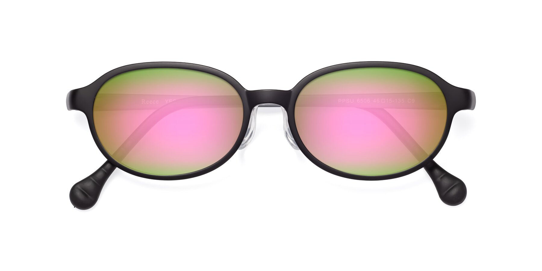 Folded Front of Reece in Black-Gray with Pink Mirrored Lenses