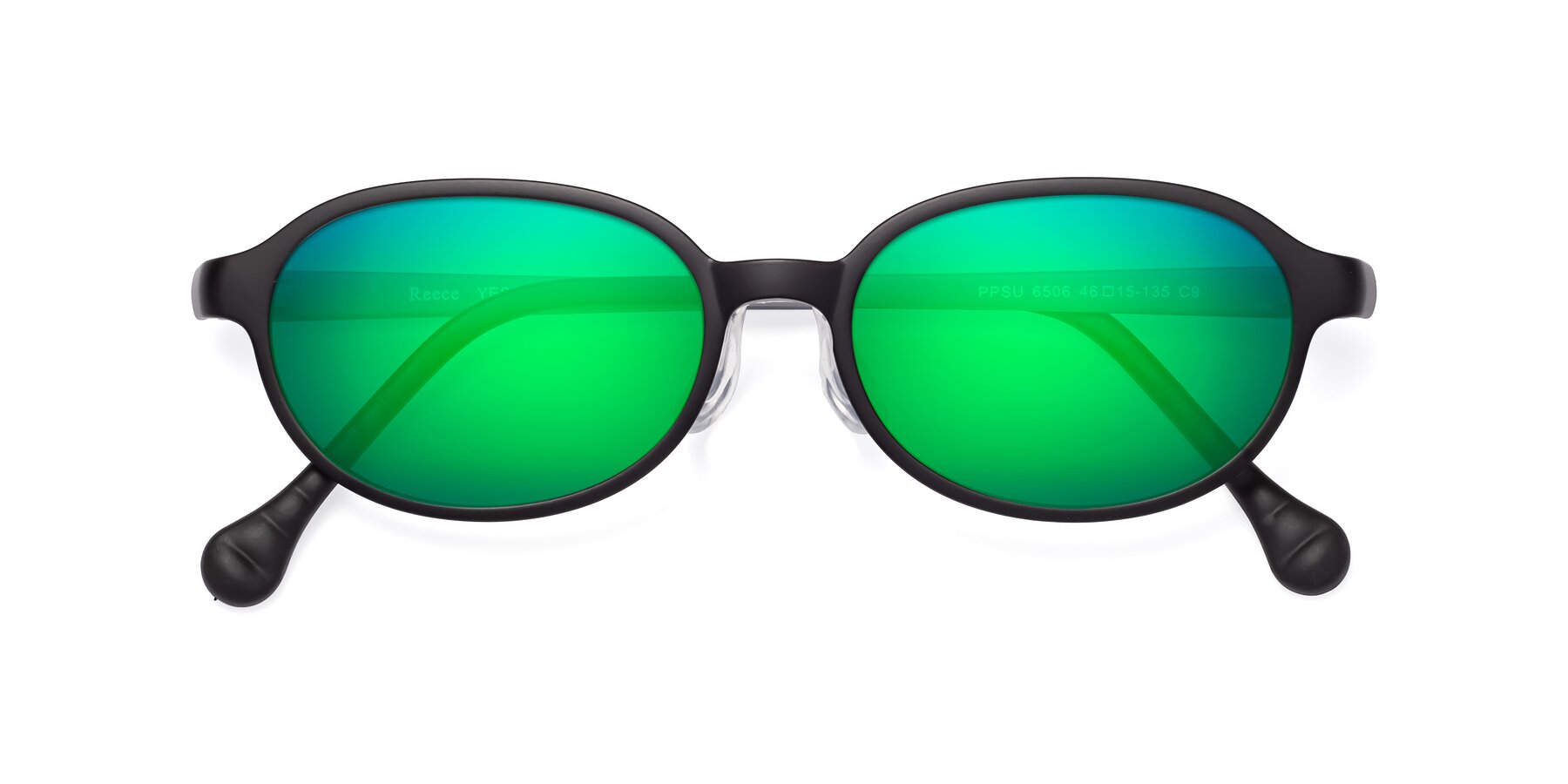 Folded Front of Reece in Black-Gray with Green Mirrored Lenses