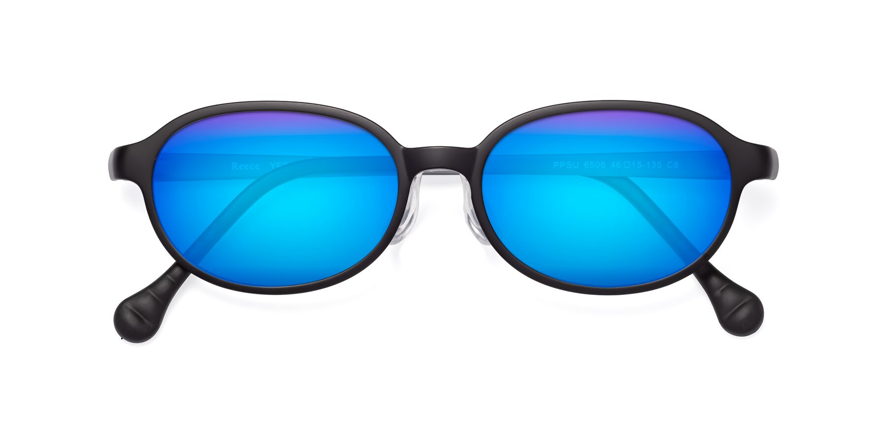 Folded Front of Reece in Black-Gray with Blue Mirrored Lenses