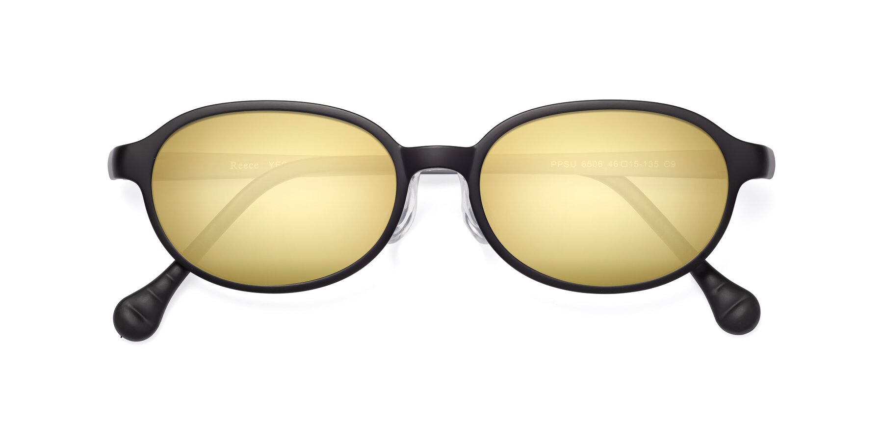 Folded Front of Reece in Black-Gray with Gold Mirrored Lenses