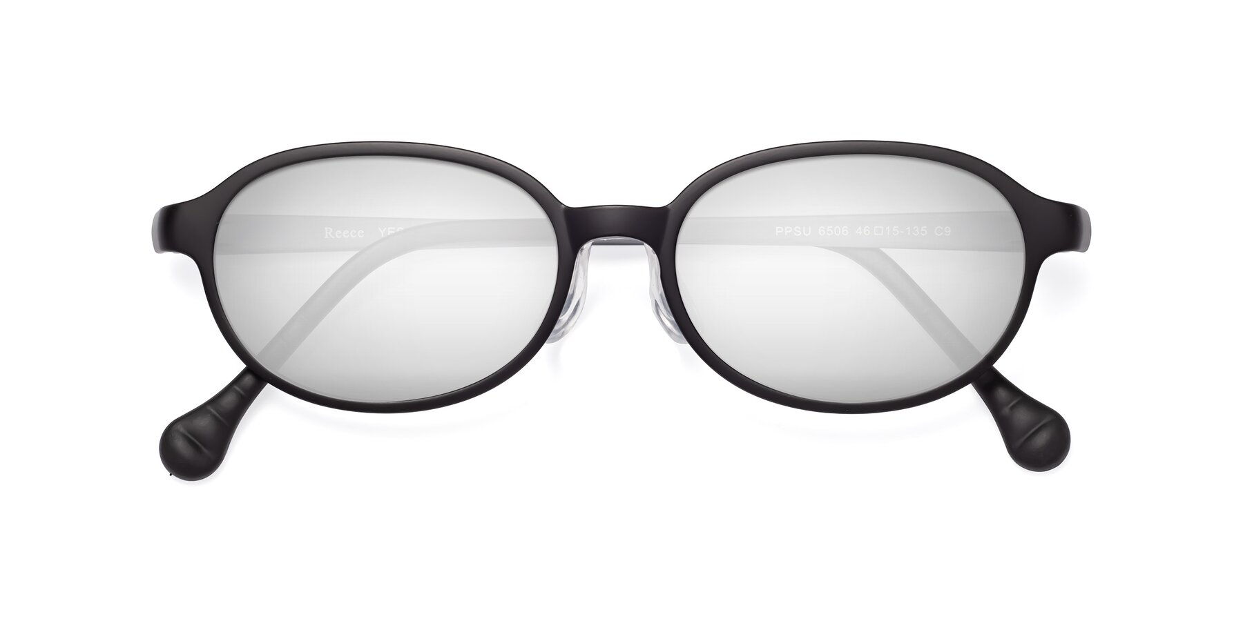 Folded Front of Reece in Black-Gray with Silver Mirrored Lenses