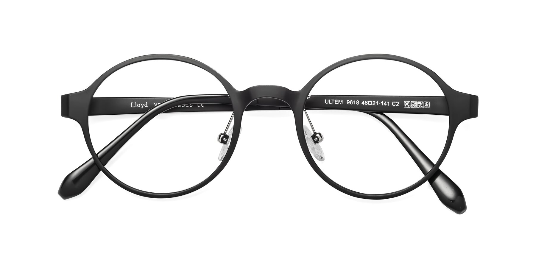 Folded Front of Lloyd in Matte Black with Clear Reading Eyeglass Lenses