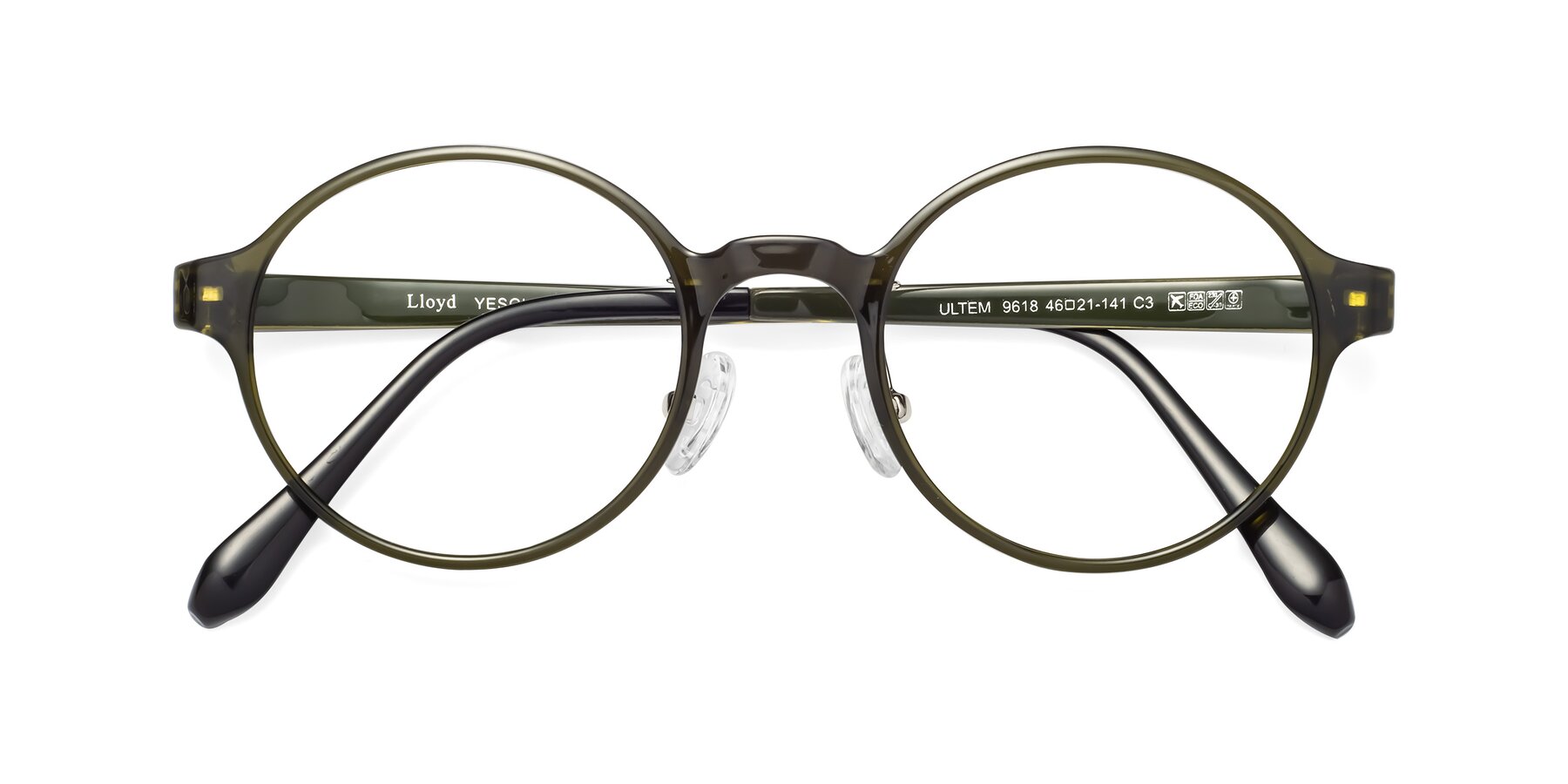 Folded Front of Lloyd in Deep Green with Clear Reading Eyeglass Lenses