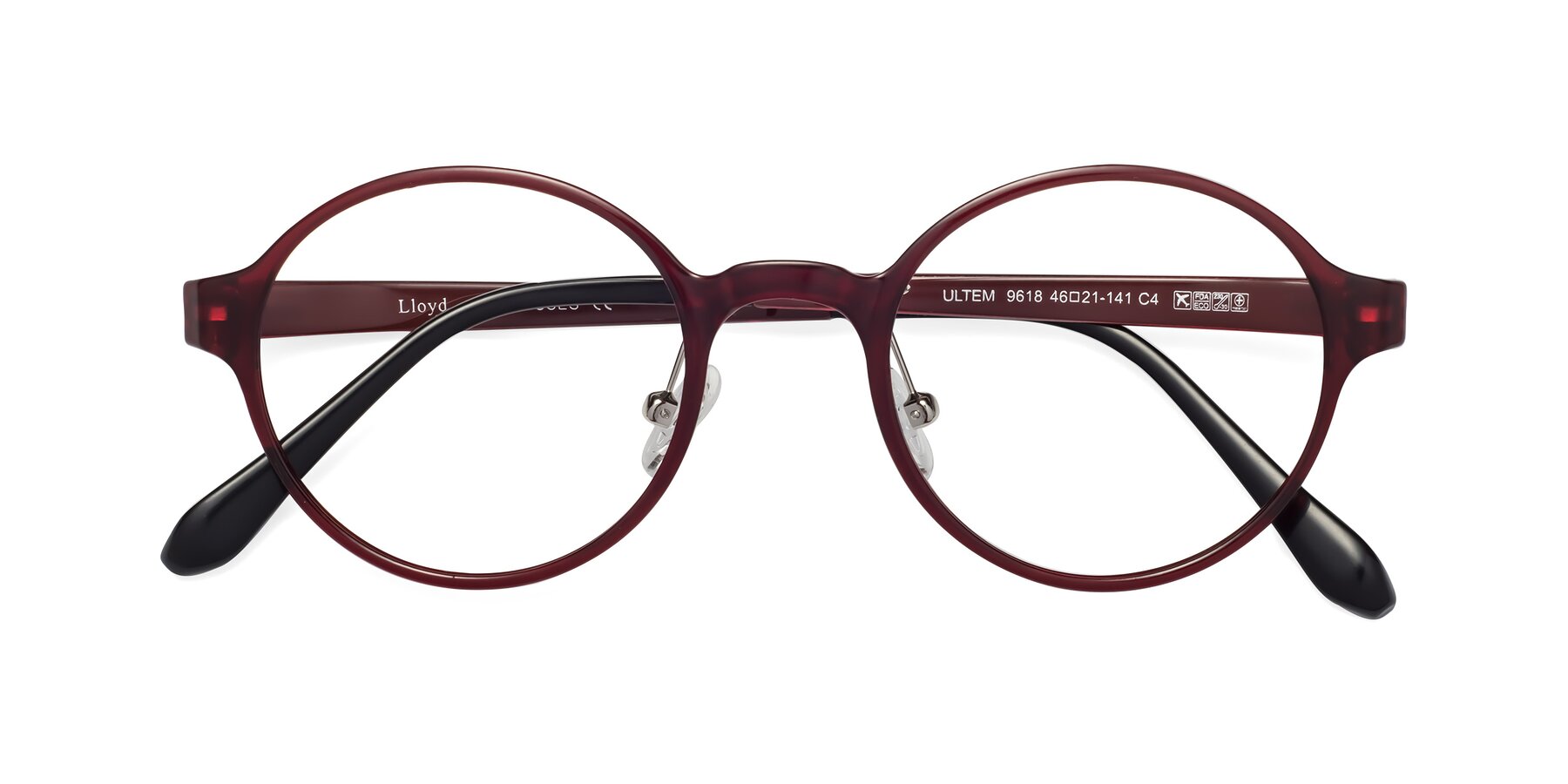 Folded Front of Lloyd in Wine with Clear Reading Eyeglass Lenses