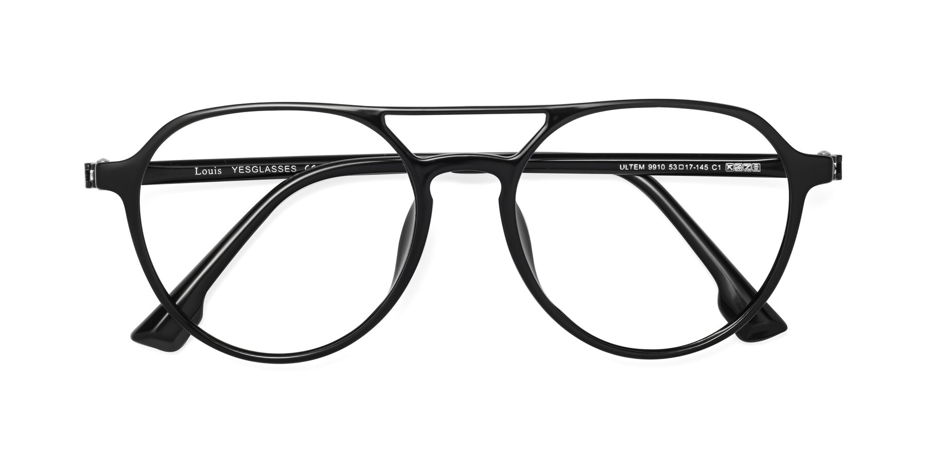 Folded Front of Louis in Black with Clear Reading Eyeglass Lenses