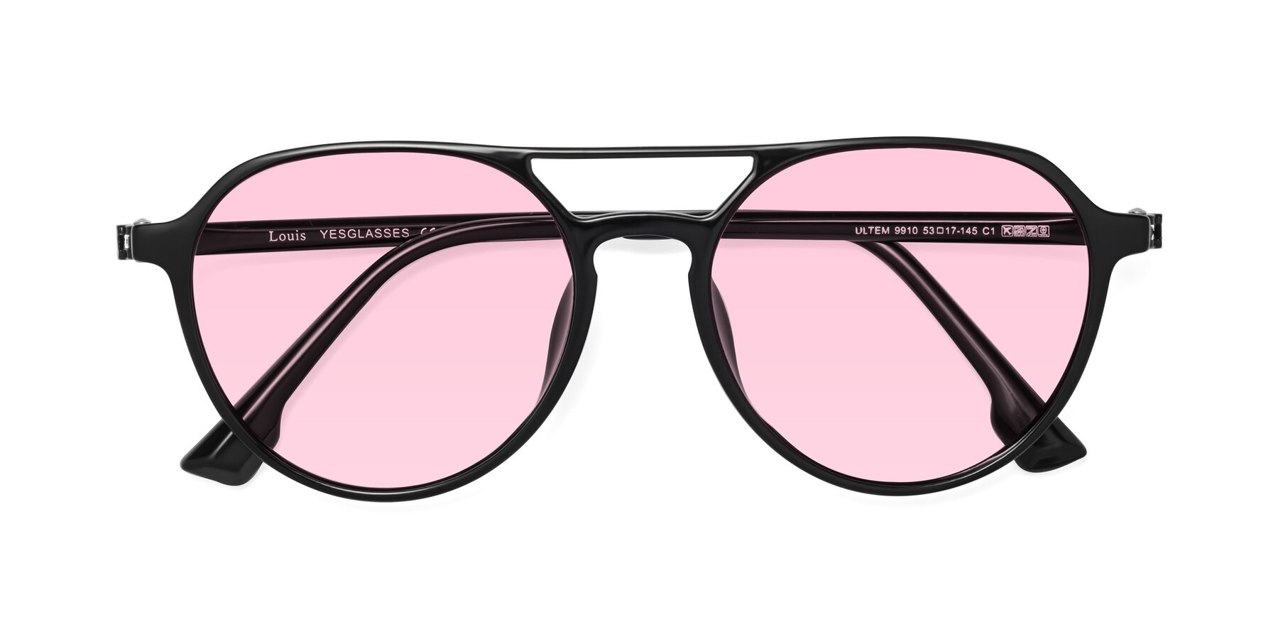 Folded Front of Louis in Black with Light Pink Tinted Lenses