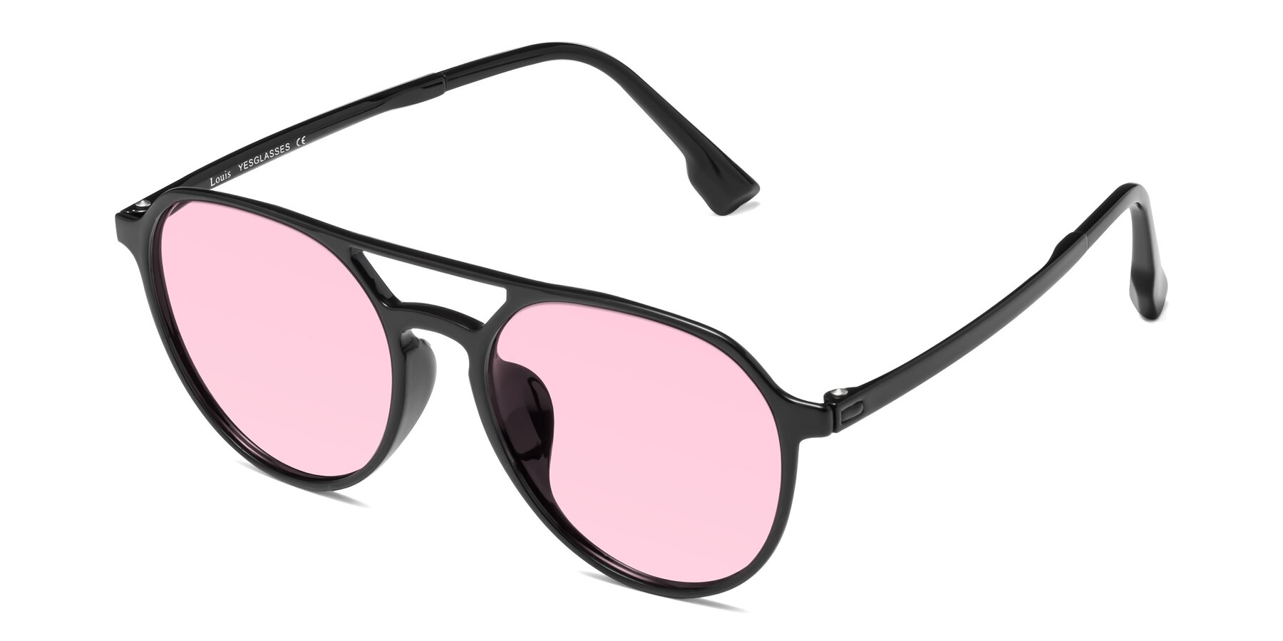 Angle of Louis in Black with Light Pink Tinted Lenses