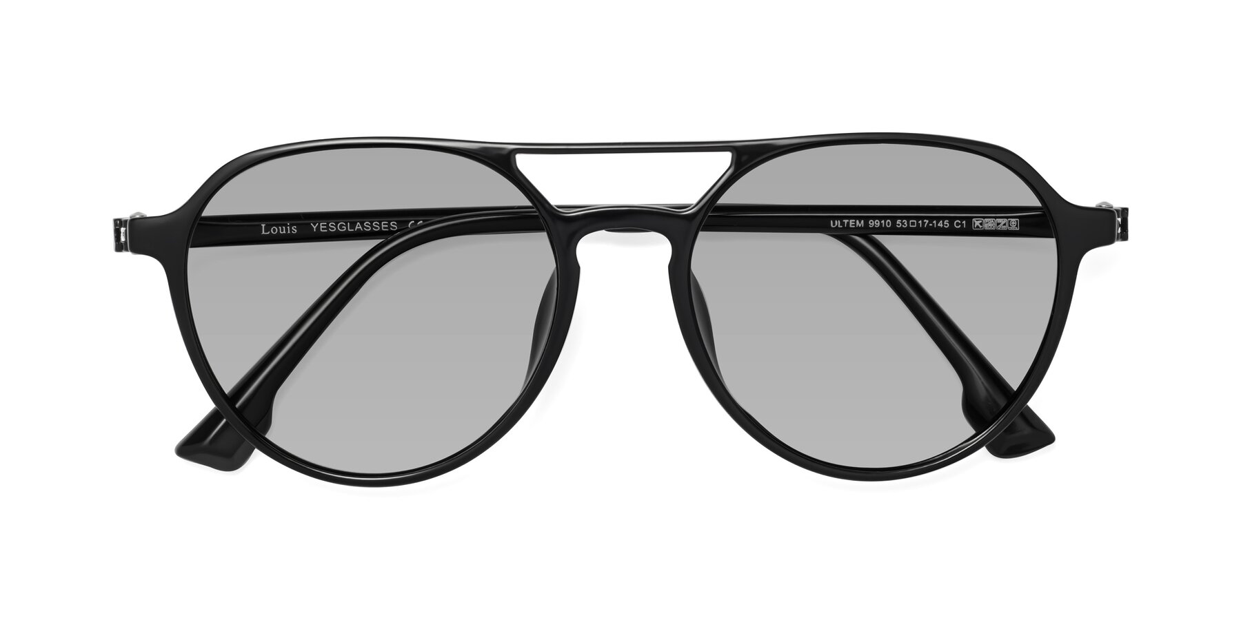 Folded Front of Louis in Black with Light Gray Tinted Lenses