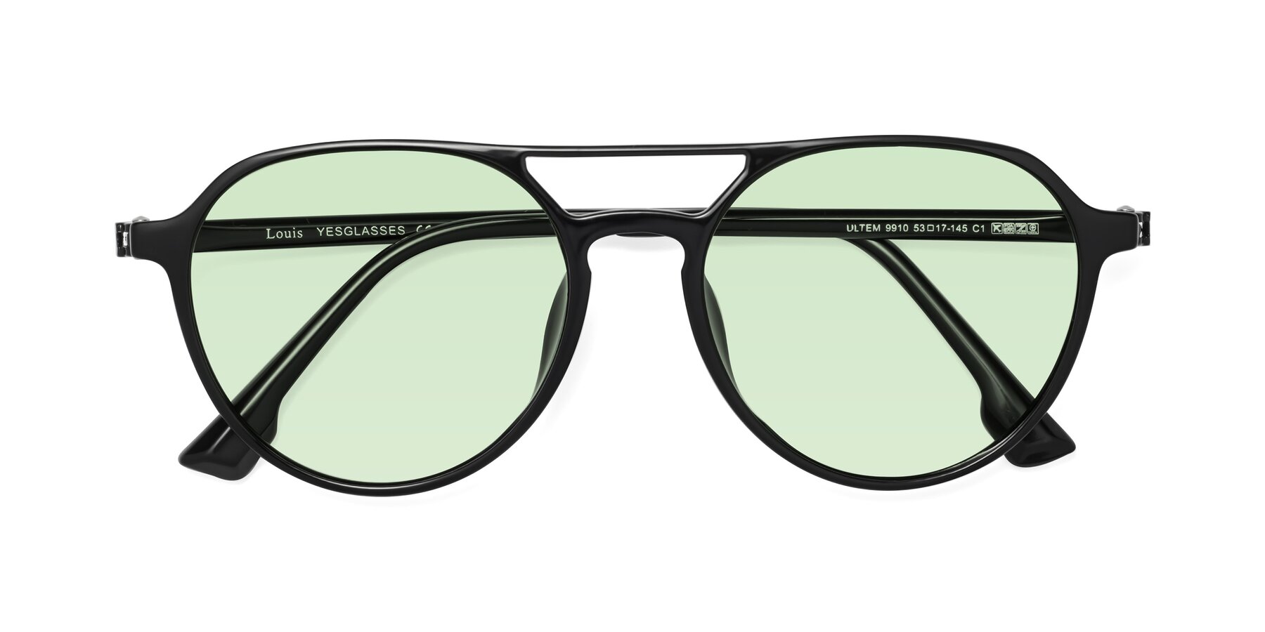 Folded Front of Louis in Black with Light Green Tinted Lenses