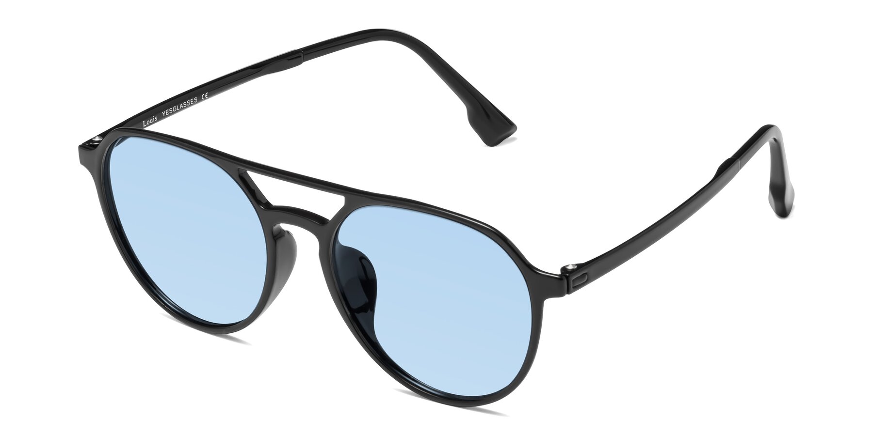 Angle of Louis in Black with Light Blue Tinted Lenses