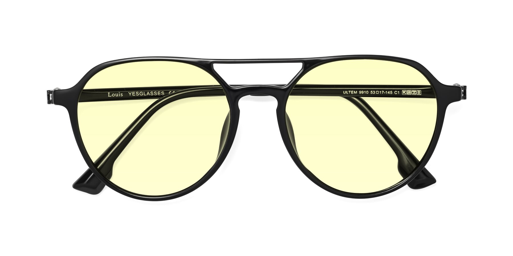 Folded Front of Louis in Black with Light Yellow Tinted Lenses
