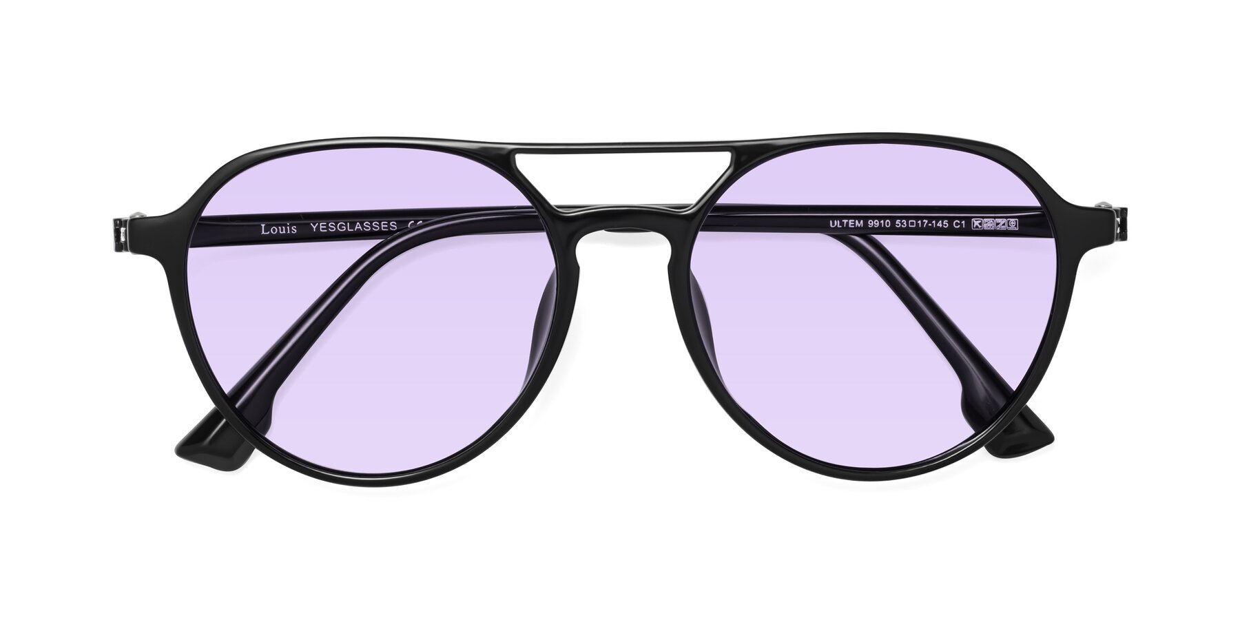 Folded Front of Louis in Black with Light Purple Tinted Lenses