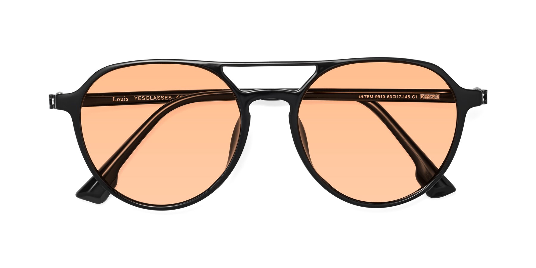 Folded Front of Louis in Black with Light Orange Tinted Lenses