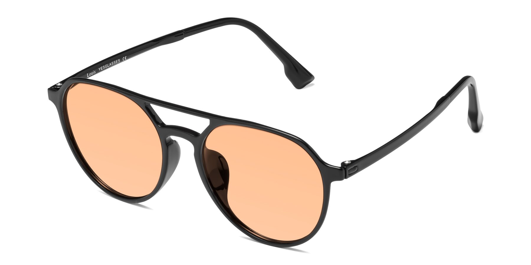 Angle of Louis in Black with Light Orange Tinted Lenses
