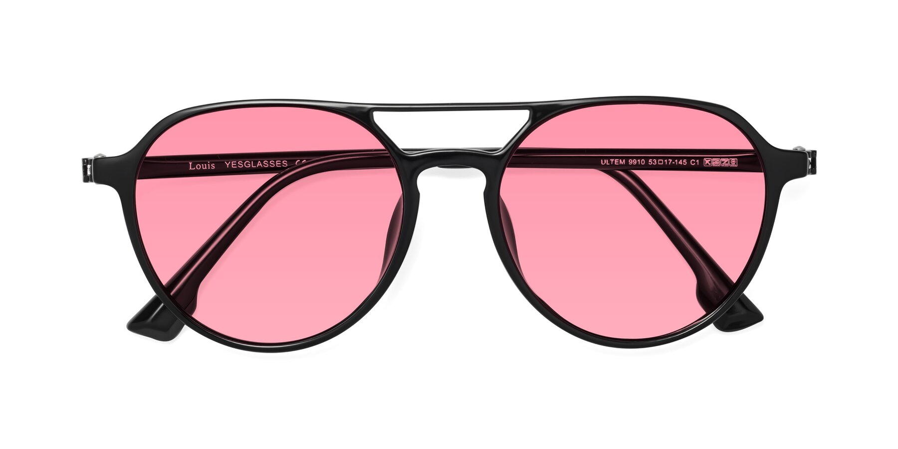 Folded Front of Louis in Black with Pink Tinted Lenses