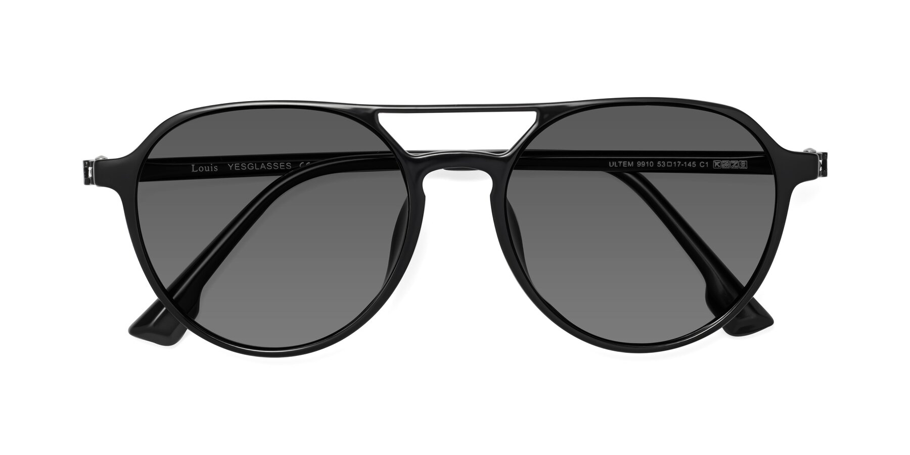 Folded Front of Louis in Black with Medium Gray Tinted Lenses