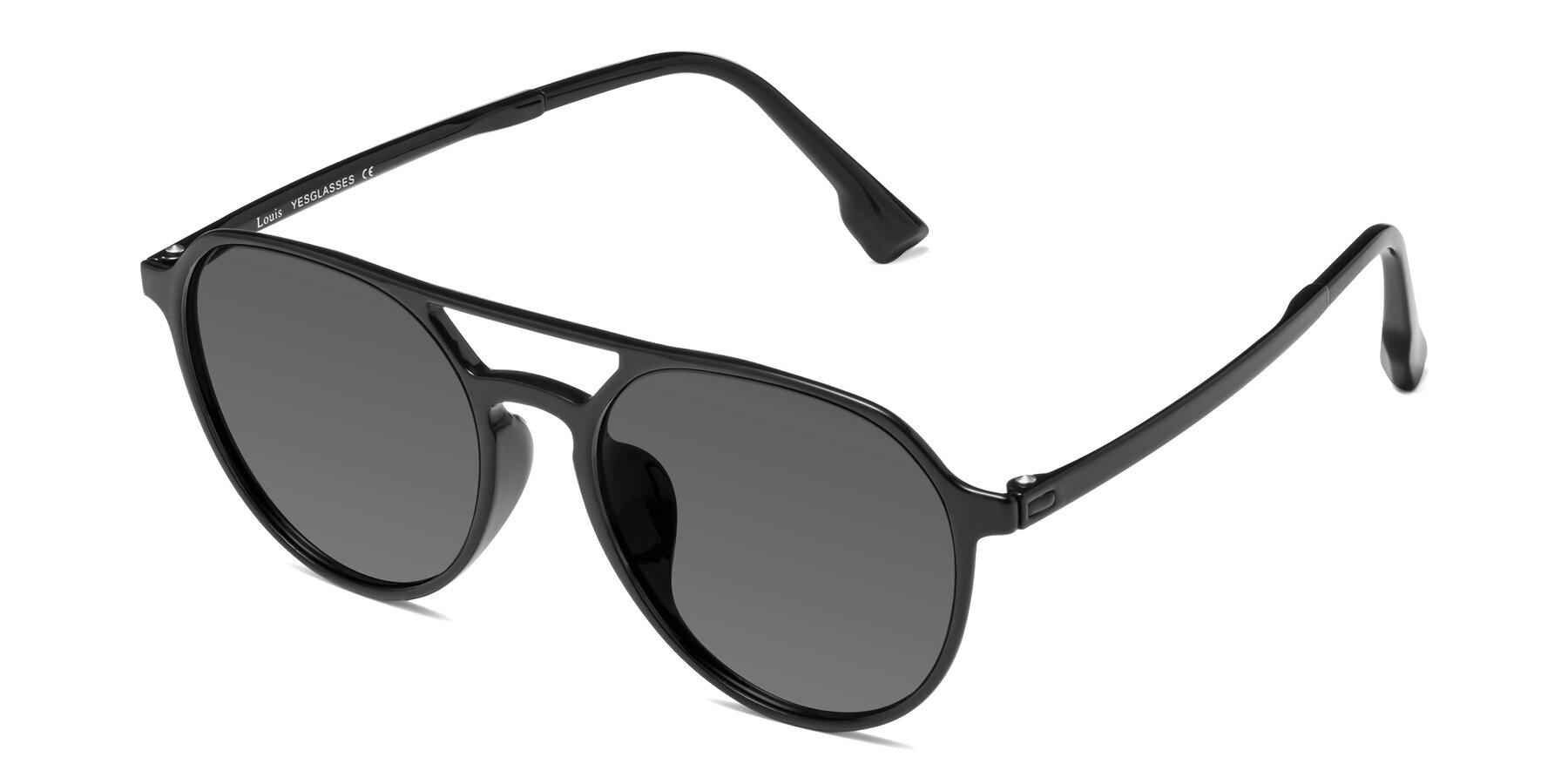 Angle of Louis in Black with Medium Gray Tinted Lenses