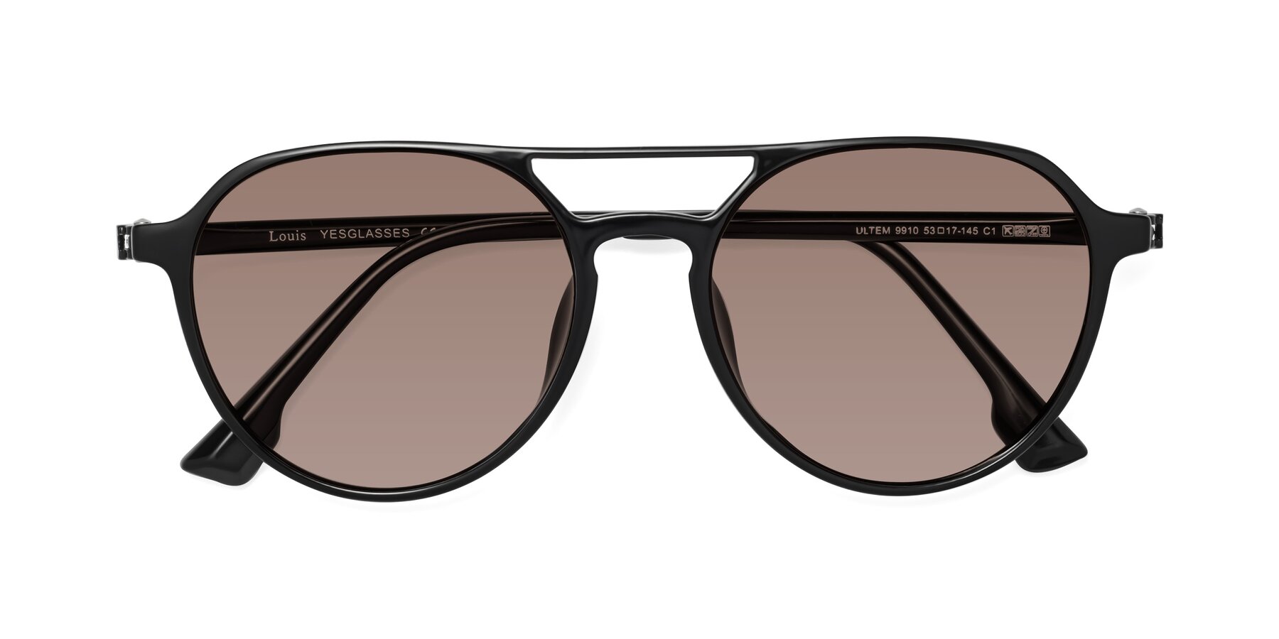 Folded Front of Louis in Black with Medium Brown Tinted Lenses