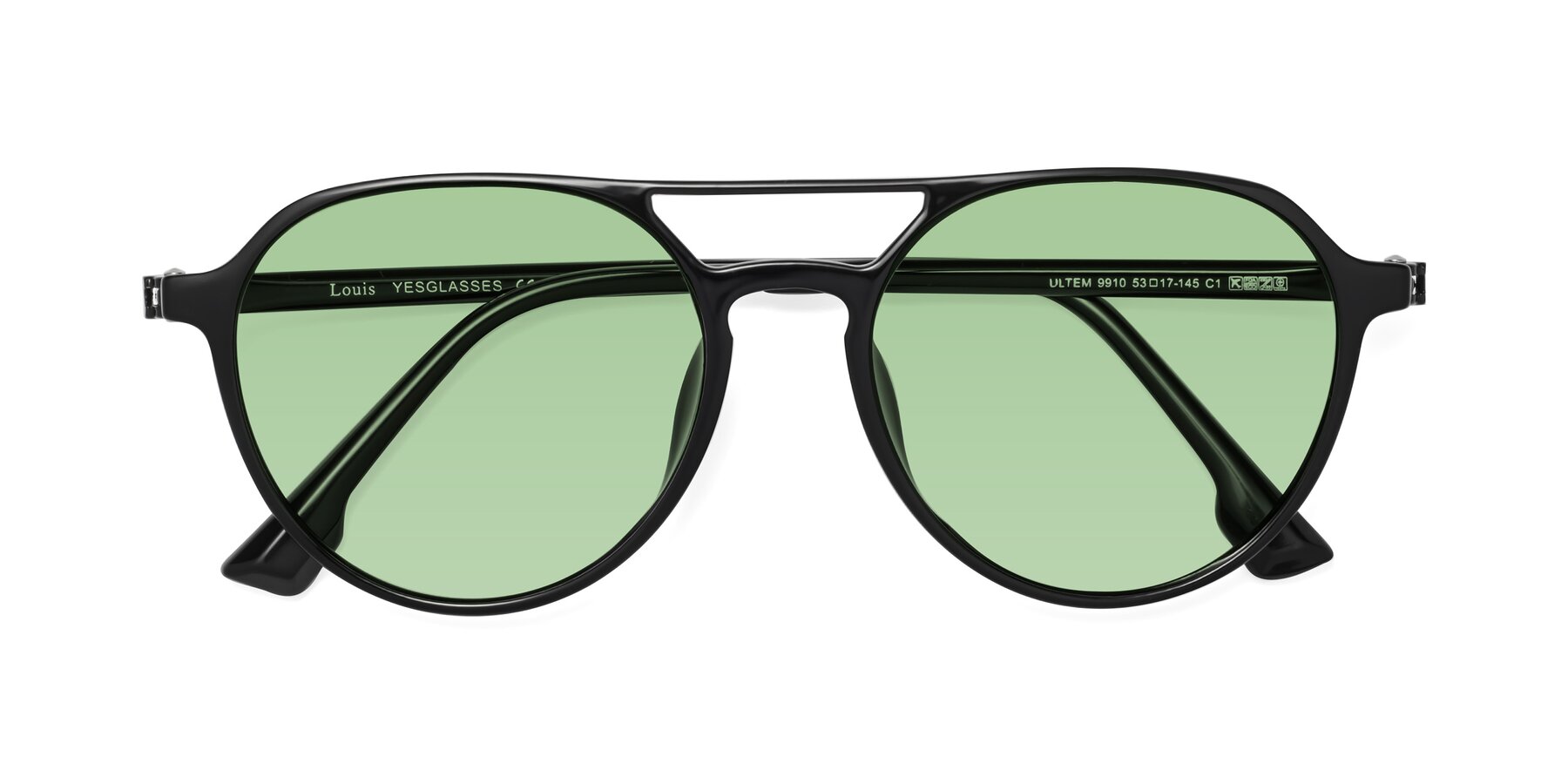 Folded Front of Louis in Black with Medium Green Tinted Lenses