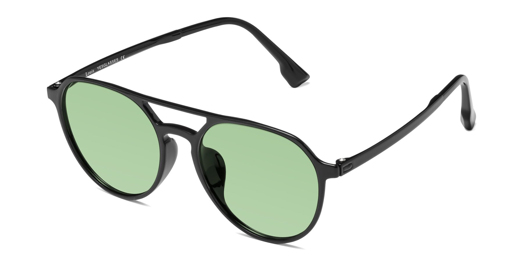 Angle of Louis in Black with Medium Green Tinted Lenses