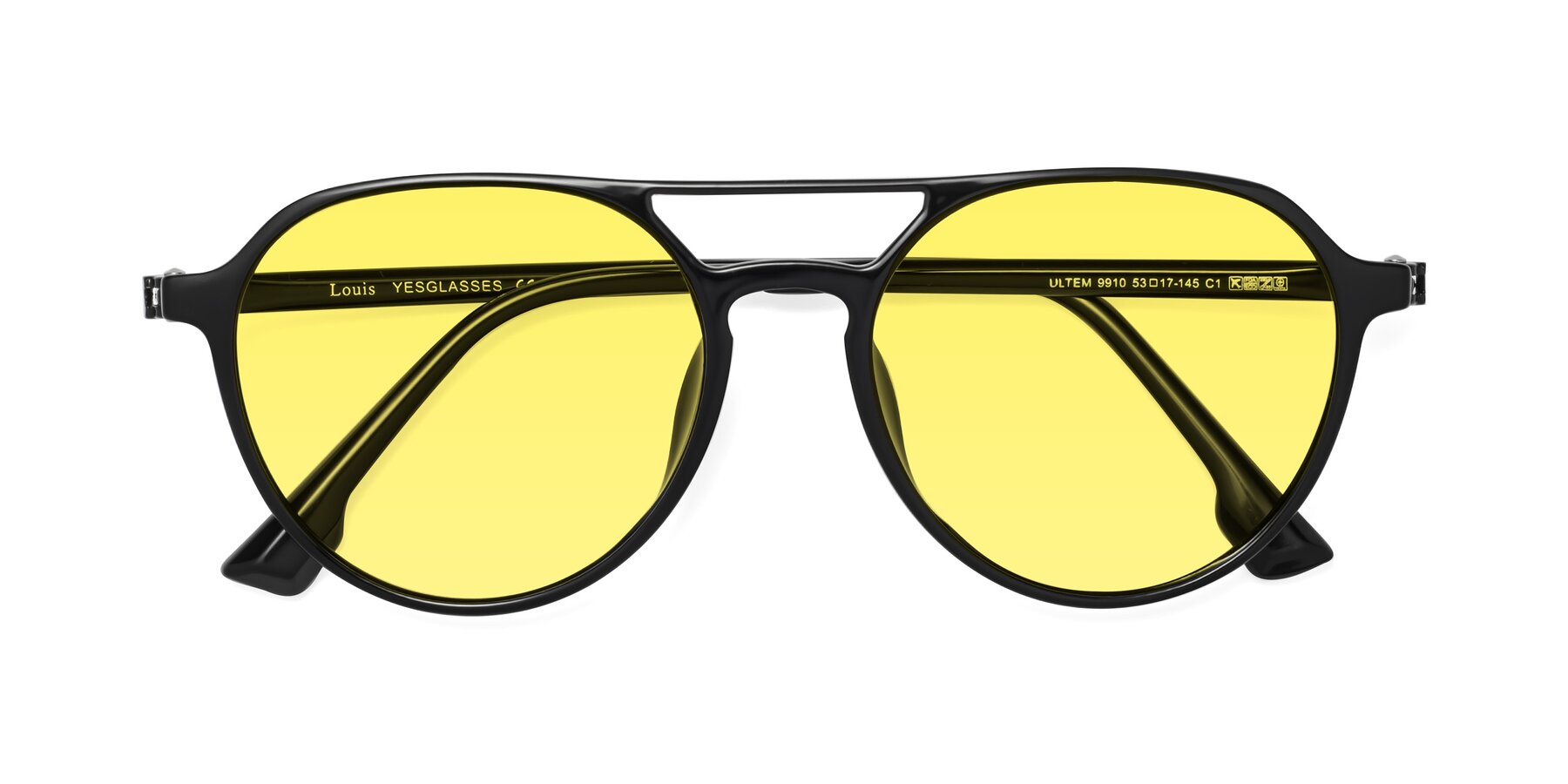 Folded Front of Louis in Black with Medium Yellow Tinted Lenses
