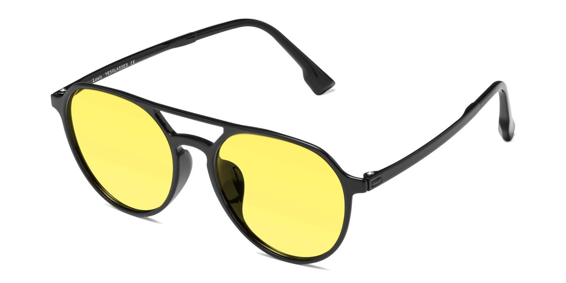 Angle of Louis in Black with Medium Yellow Tinted Lenses