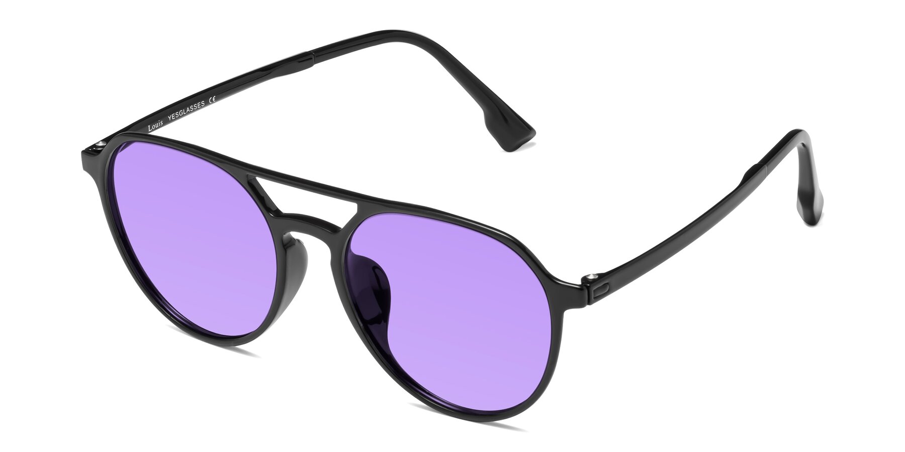 Angle of Louis in Black with Medium Purple Tinted Lenses