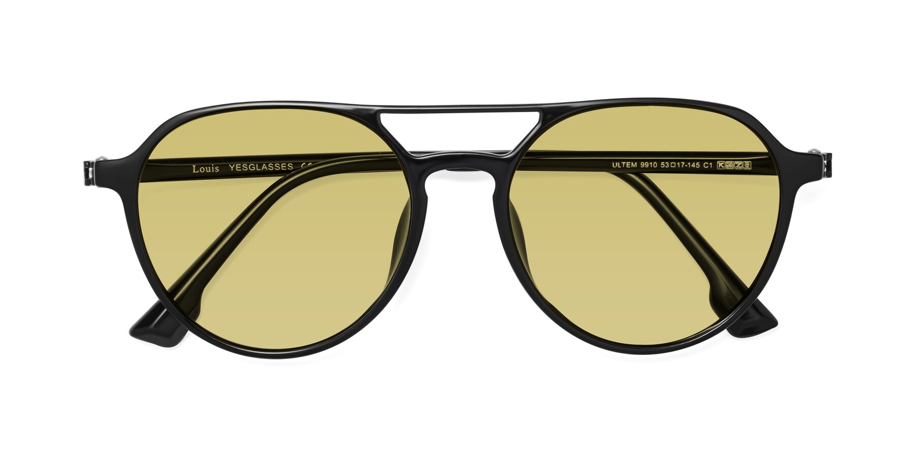 Folded Front of Louis in Black with Medium Champagne Tinted Lenses