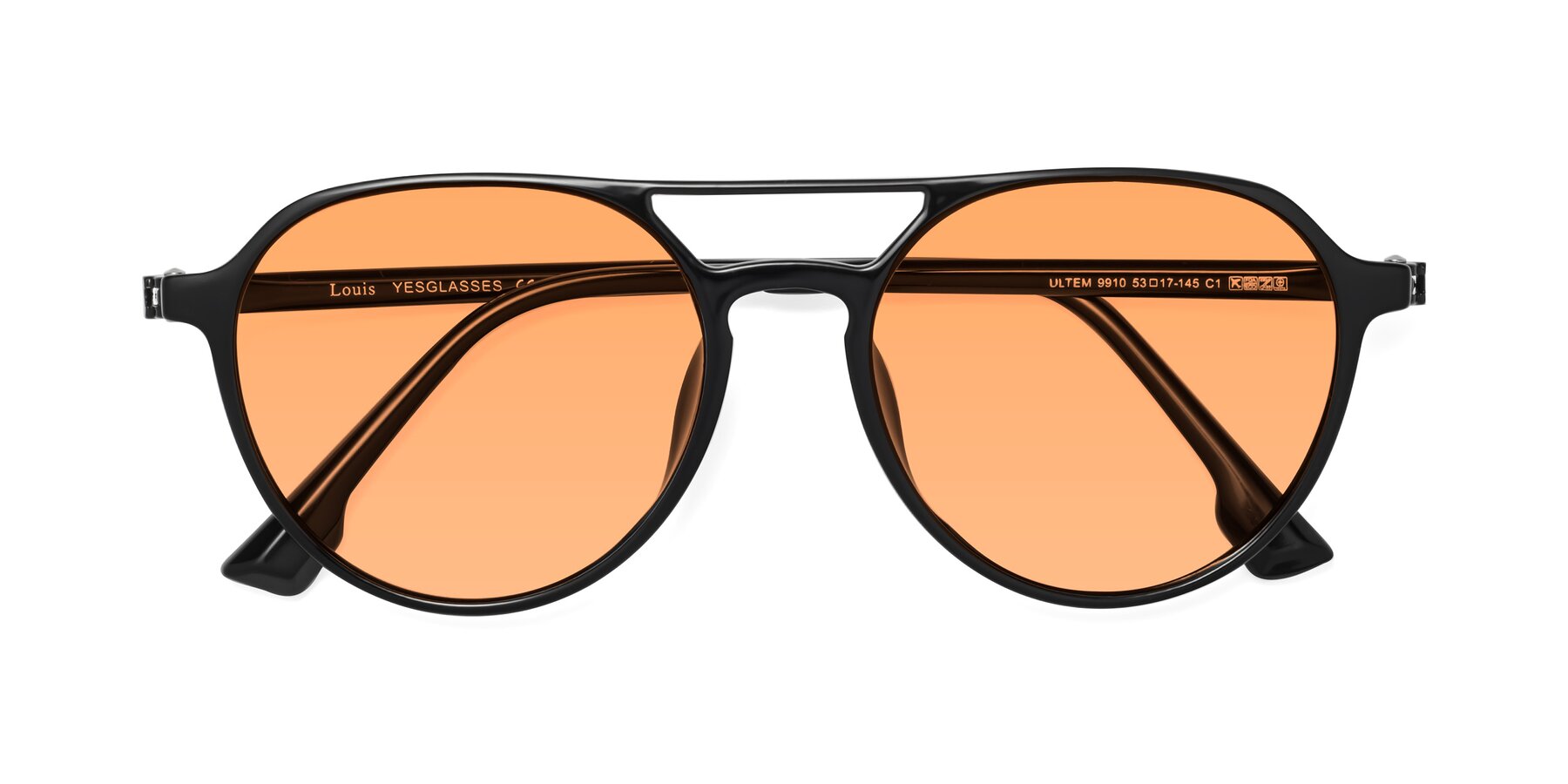 Folded Front of Louis in Black with Medium Orange Tinted Lenses
