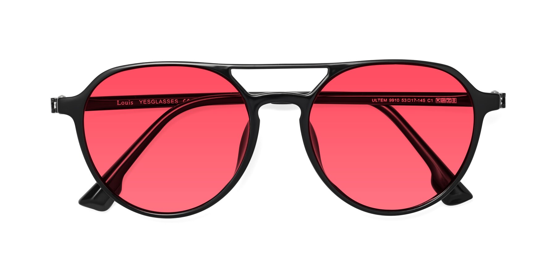 Folded Front of Louis in Black with Red Tinted Lenses