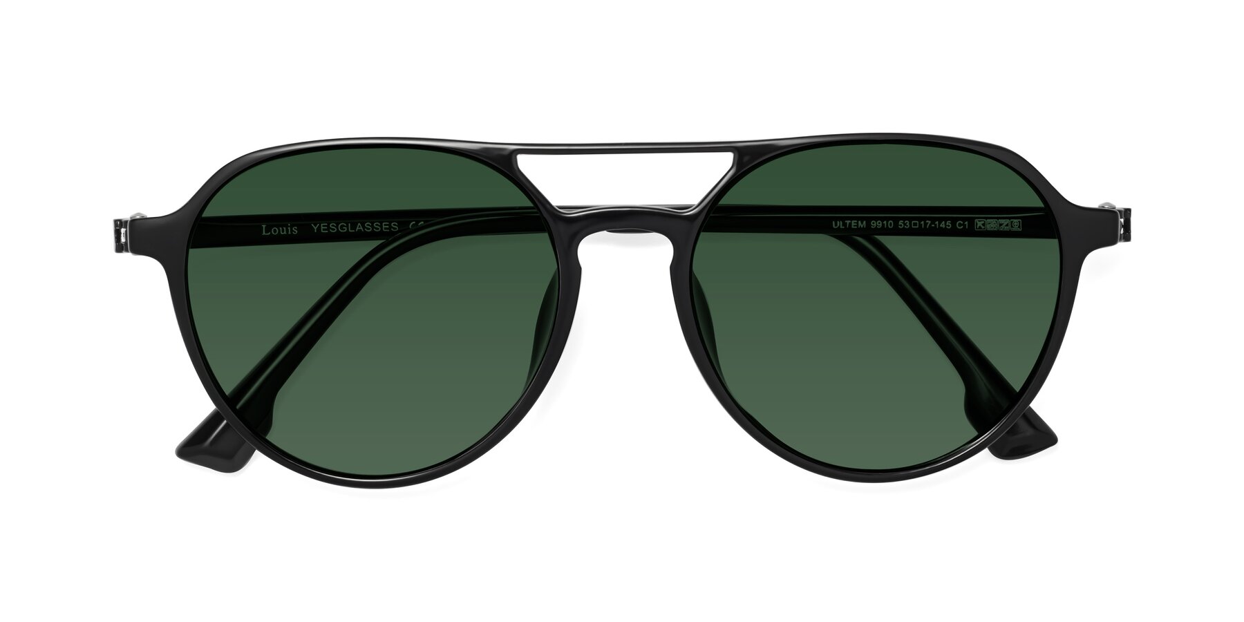 Folded Front of Louis in Black with Green Tinted Lenses
