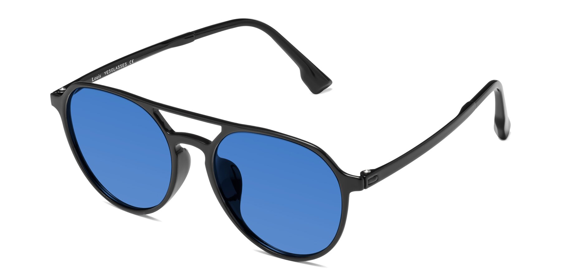 Angle of Louis in Black with Blue Tinted Lenses