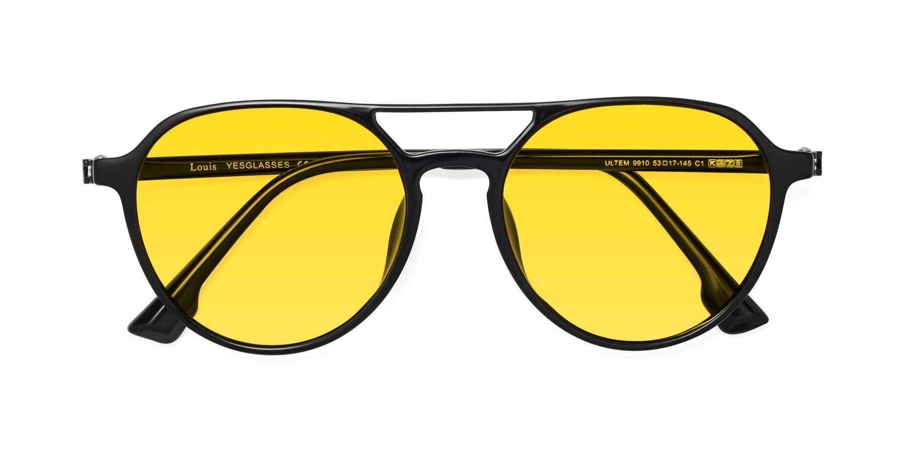 Folded Front of Louis in Black with Yellow Tinted Lenses