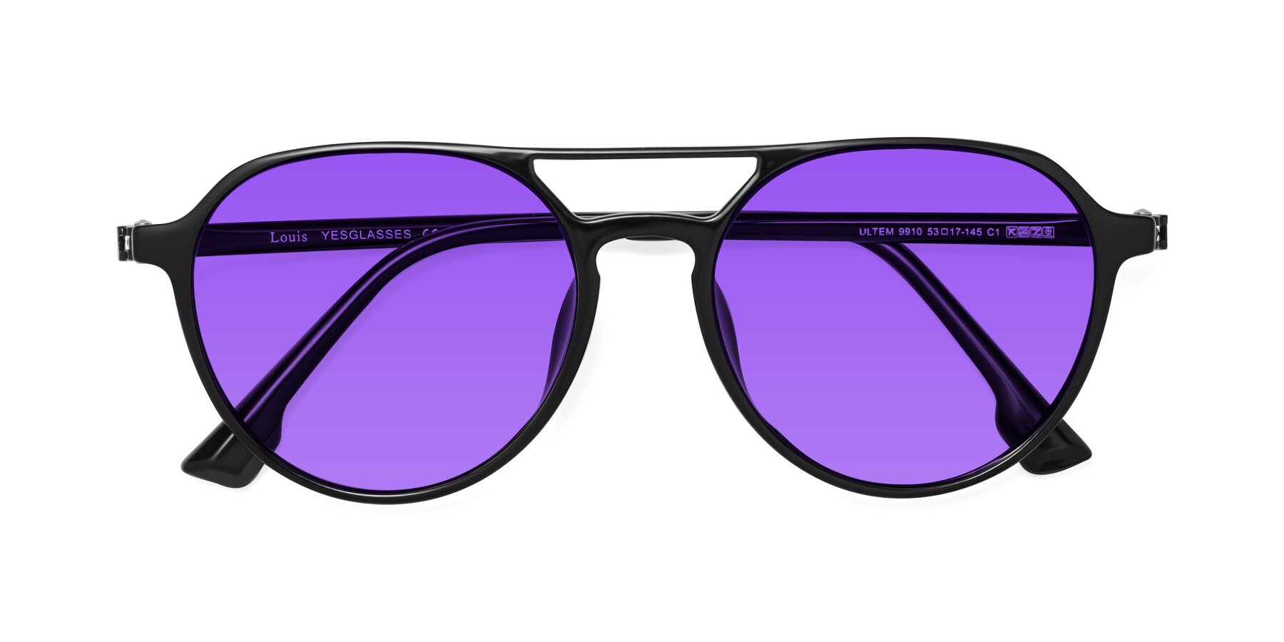 Folded Front of Louis in Black with Purple Tinted Lenses