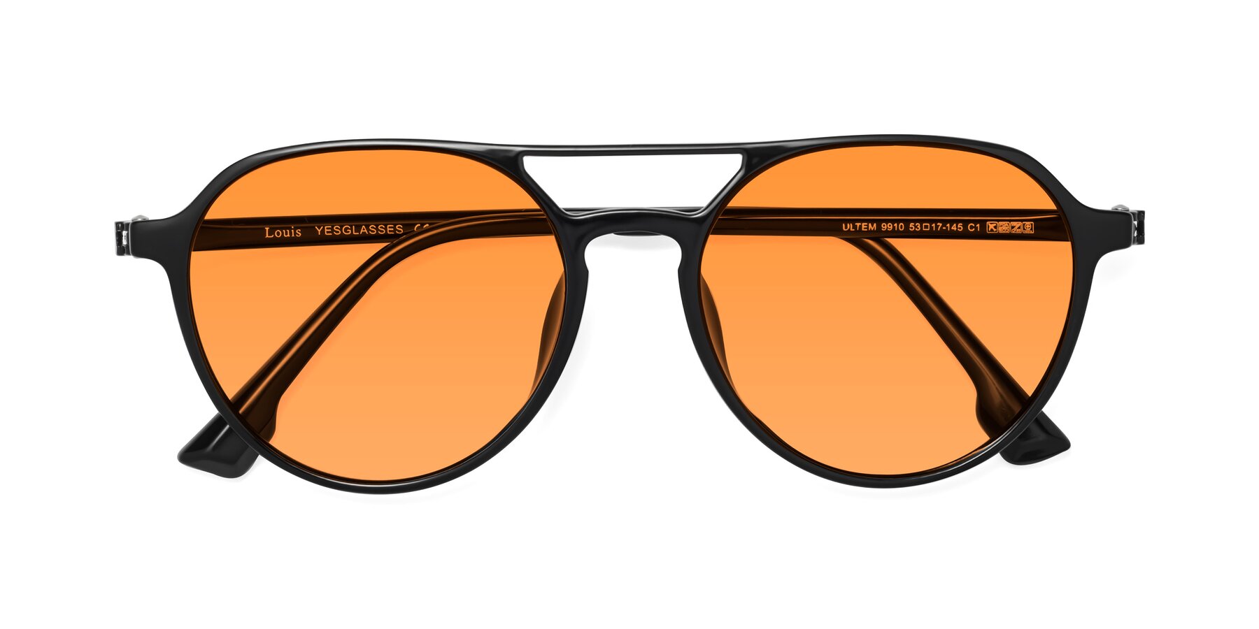 Folded Front of Louis in Black with Orange Tinted Lenses