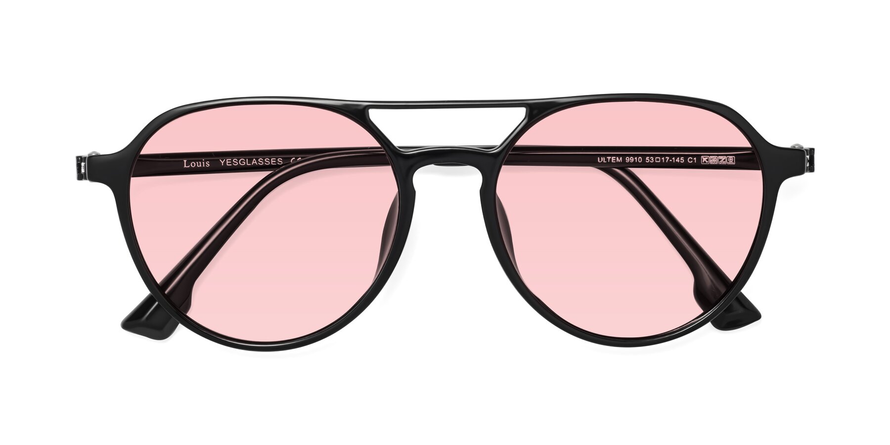 Folded Front of Louis in Black with Light Garnet Tinted Lenses