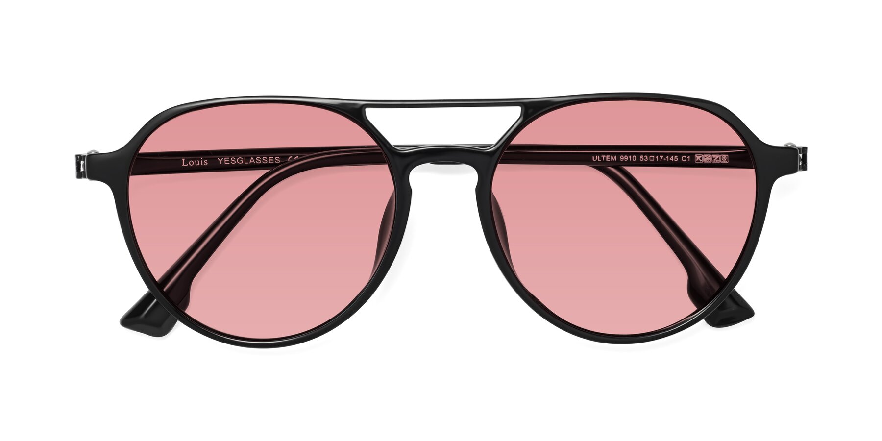 Folded Front of Louis in Black with Medium Garnet Tinted Lenses