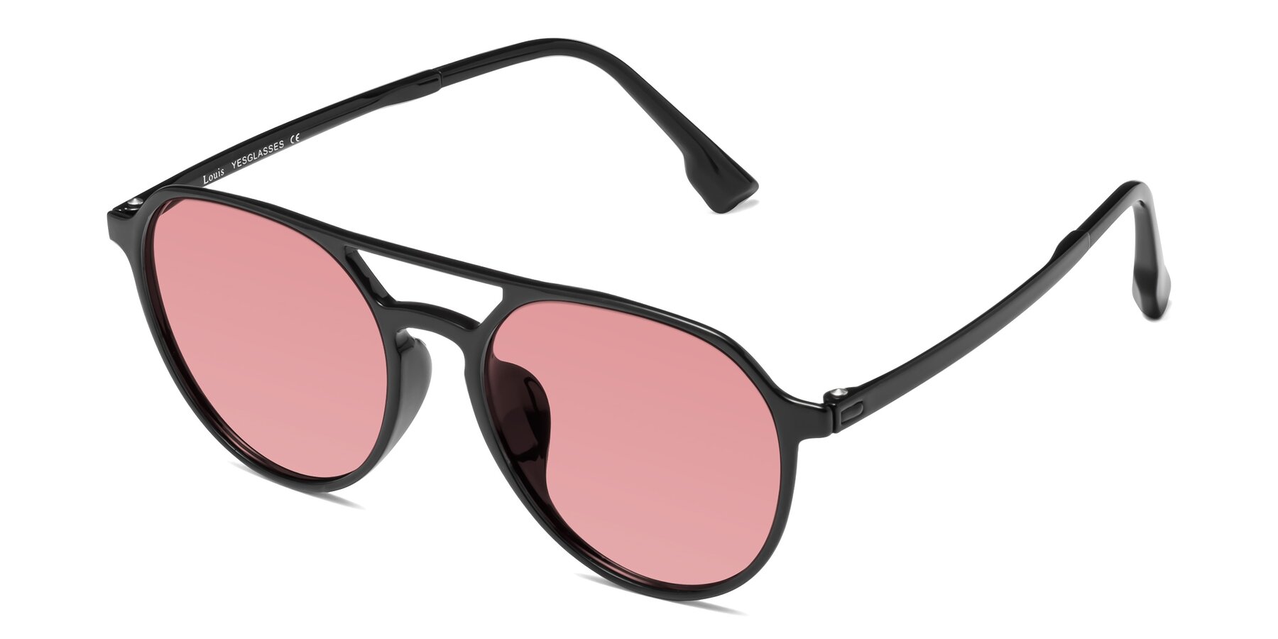 Angle of Louis in Black with Medium Garnet Tinted Lenses