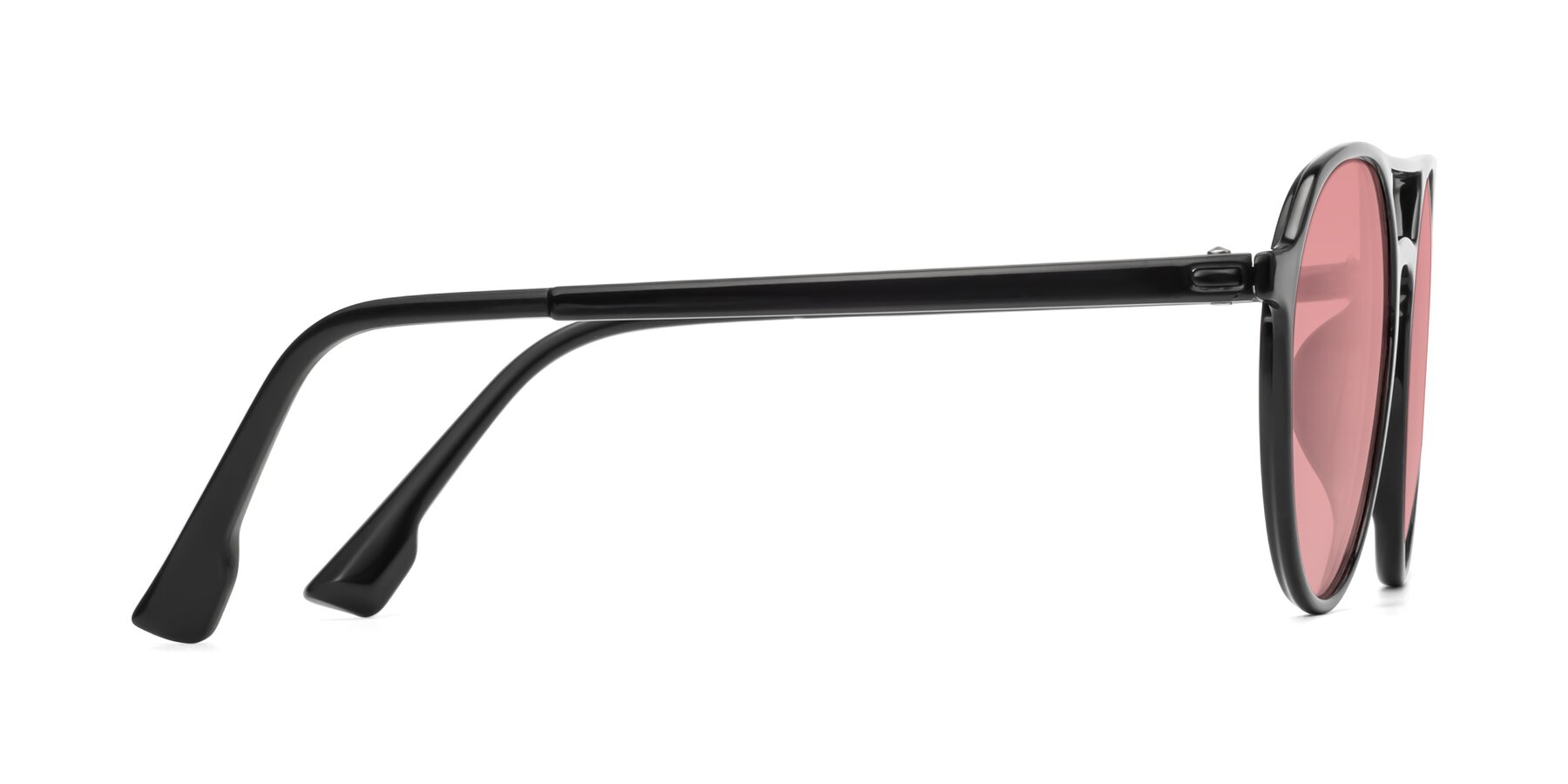 Side of Louis in Black with Medium Garnet Tinted Lenses