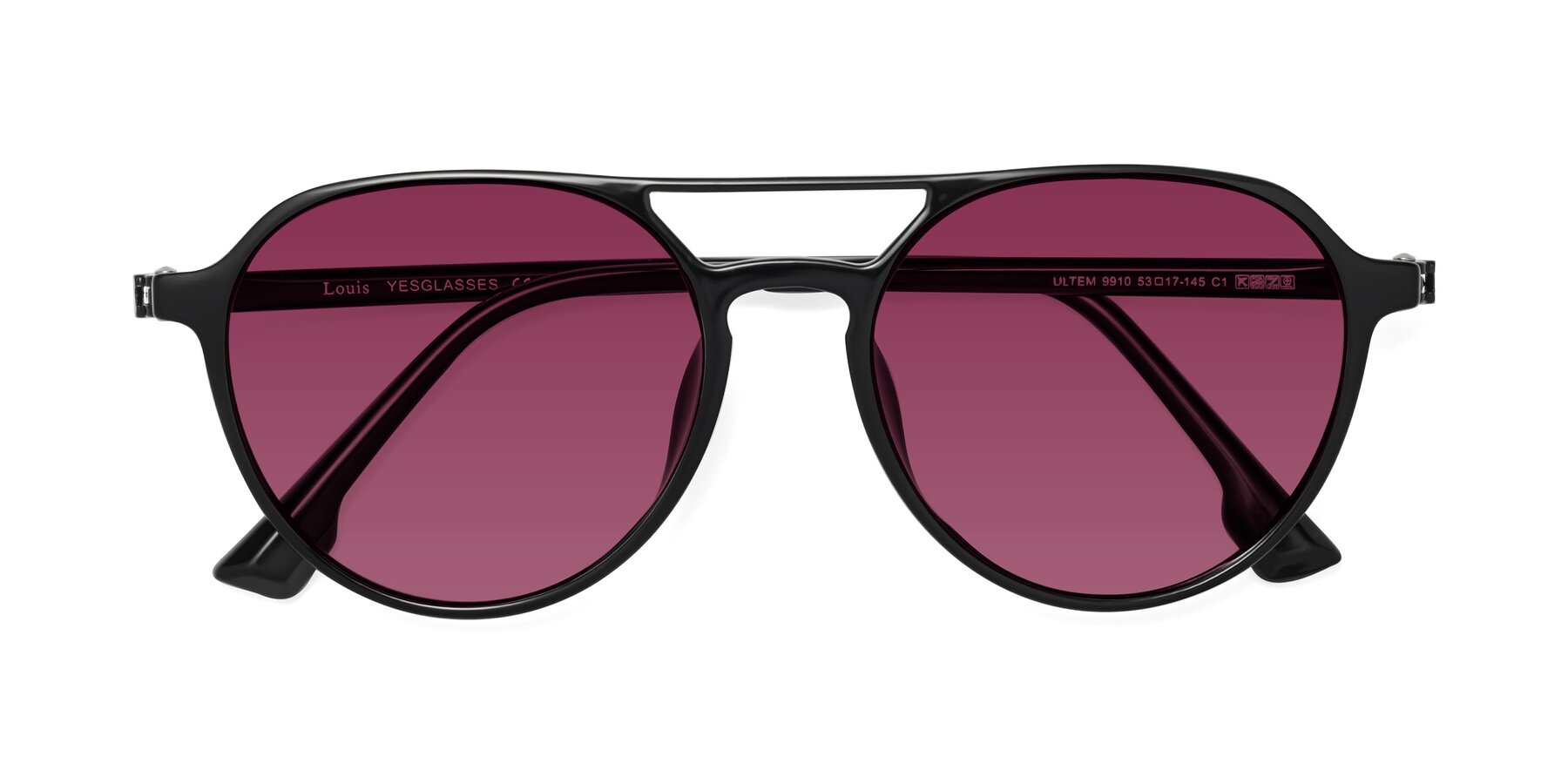 Folded Front of Louis in Black with Wine Tinted Lenses