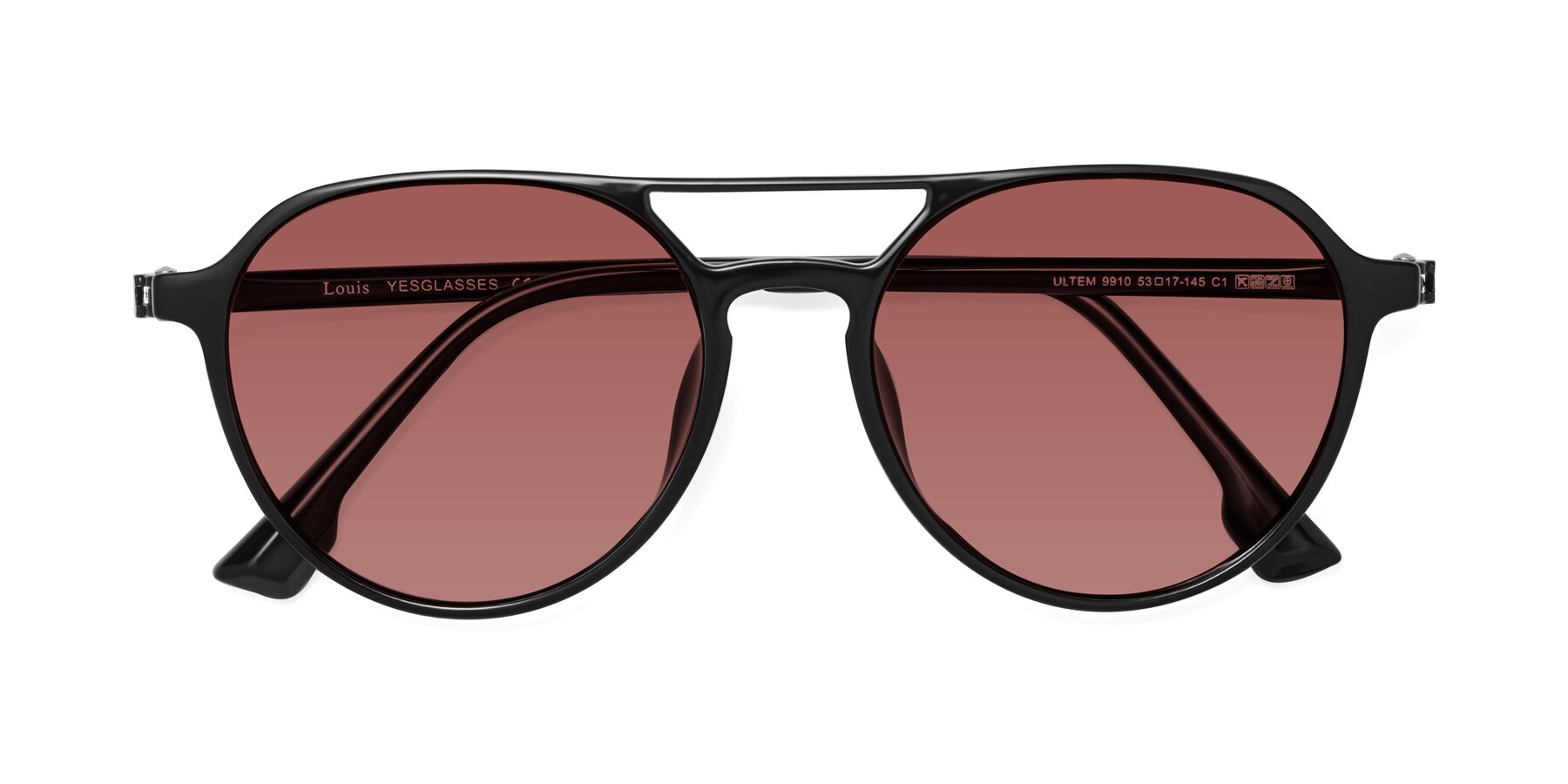 Folded Front of Louis in Black with Garnet Tinted Lenses