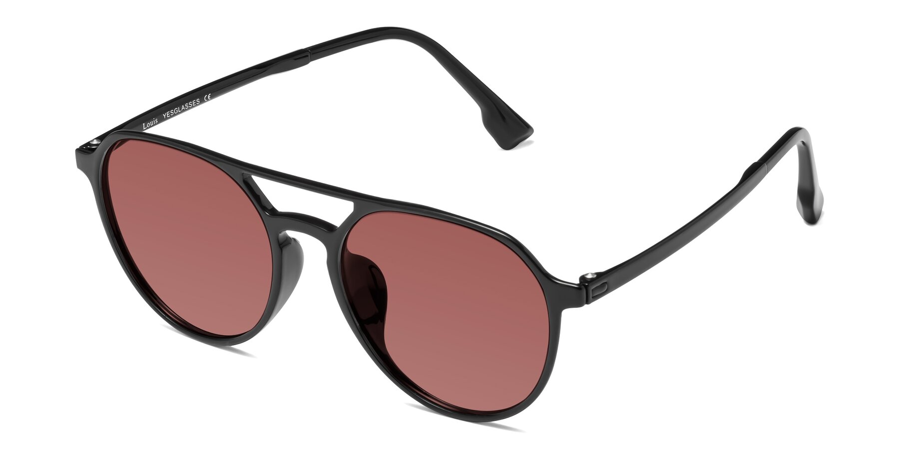 Angle of Louis in Black with Garnet Tinted Lenses