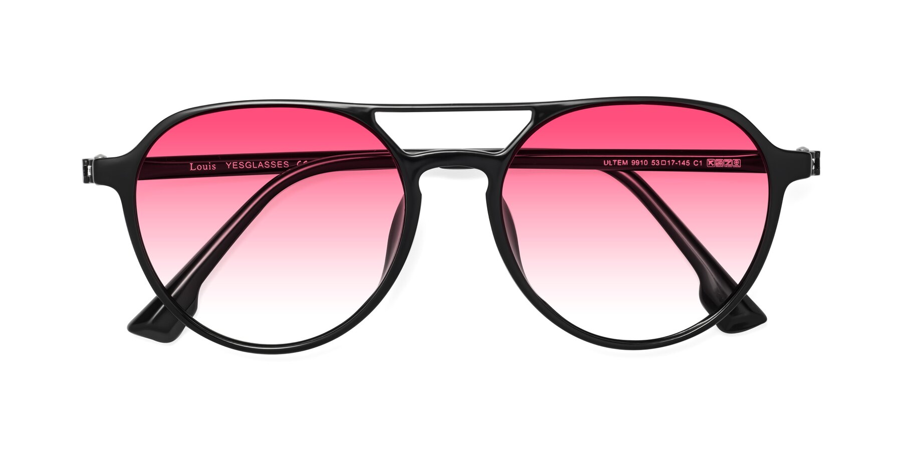 Folded Front of Louis in Black with Pink Gradient Lenses