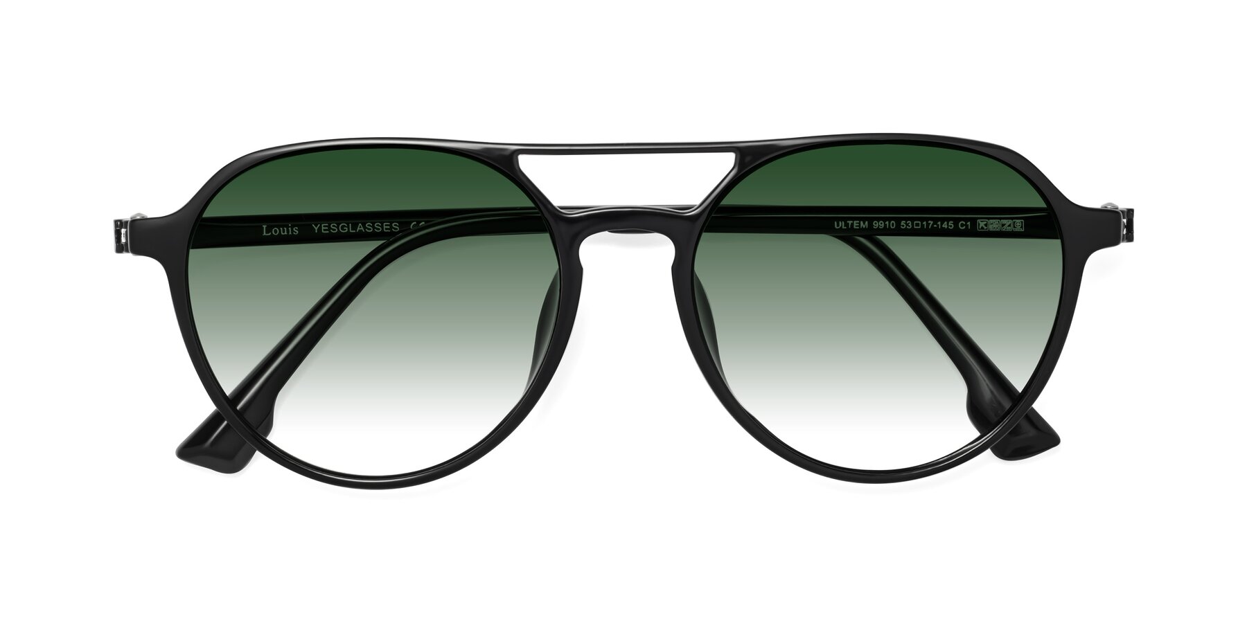 Folded Front of Louis in Black with Green Gradient Lenses