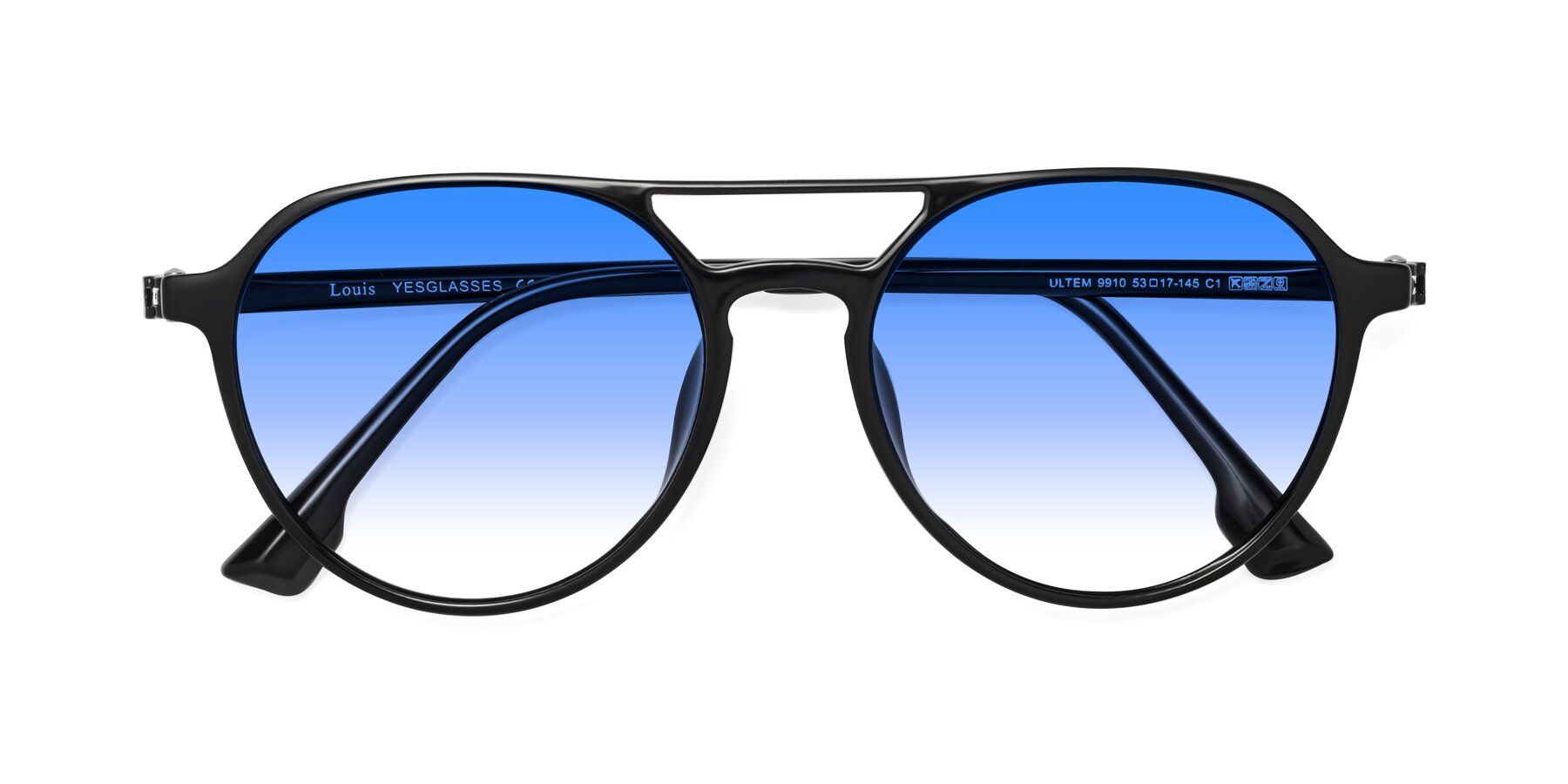 Folded Front of Louis in Black with Blue Gradient Lenses